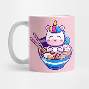 Cute Unicorn In Ramen Bowl Cartoon Mug